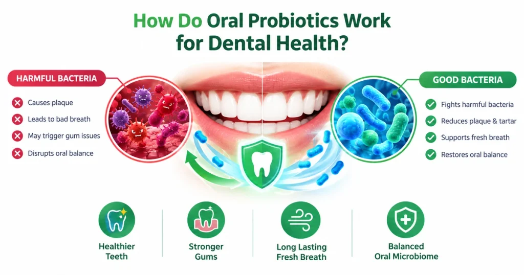 Oral probiotics balancing good and bad bacteria in the mouth